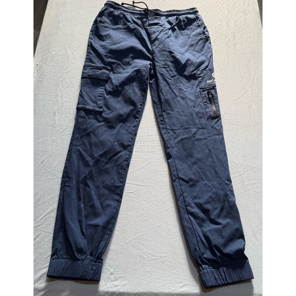 Vintage Y2K Roca Wear Embroidered Logo Track Pants Size L Navy Blue